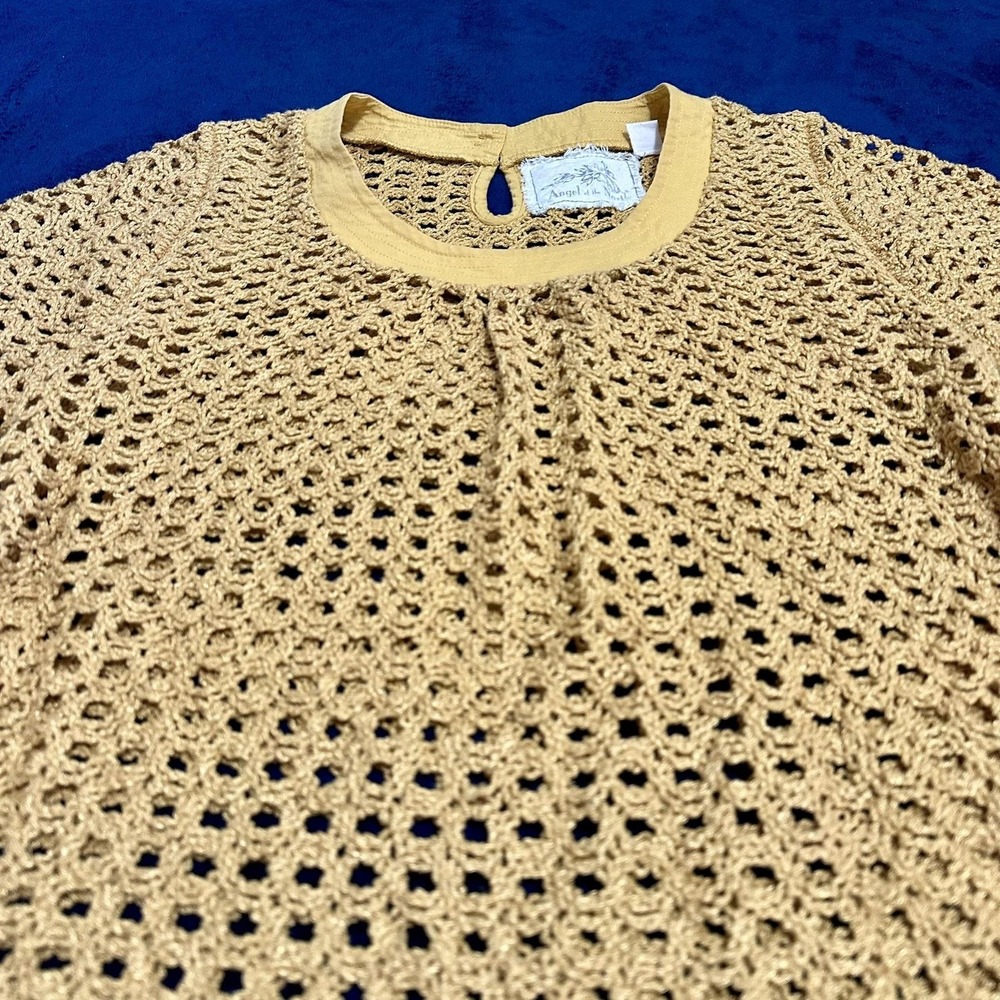Anthro Angel of the North Senoia Crochet Knit Top M Mustard Cotton Boho - Picture 8 of 12
